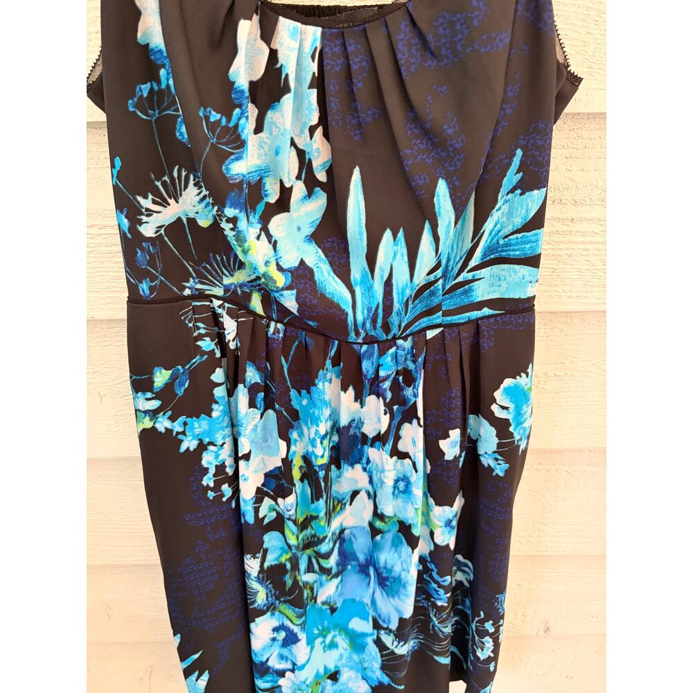 White House Black Market Floral Slip Dress Size 4 Black Blue Beaded Strap Dress - Picture 5 of 9